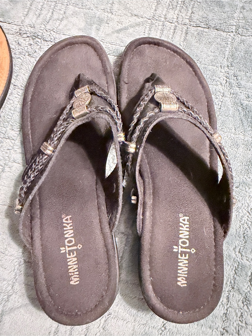 Minnetonka Black Flip Flops & b.o.c. Black Flip Flops.